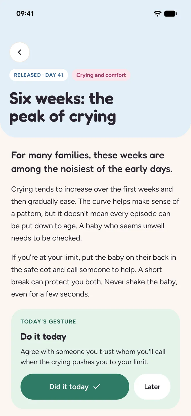 An open letter: six weeks, the peak of crying, with today's small step.