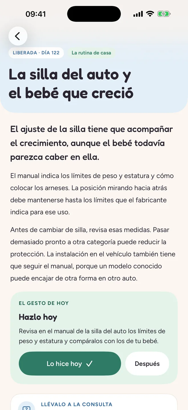 Una carta abierta: La silla del auto y el bebé que creció, con el gesto de hoy.